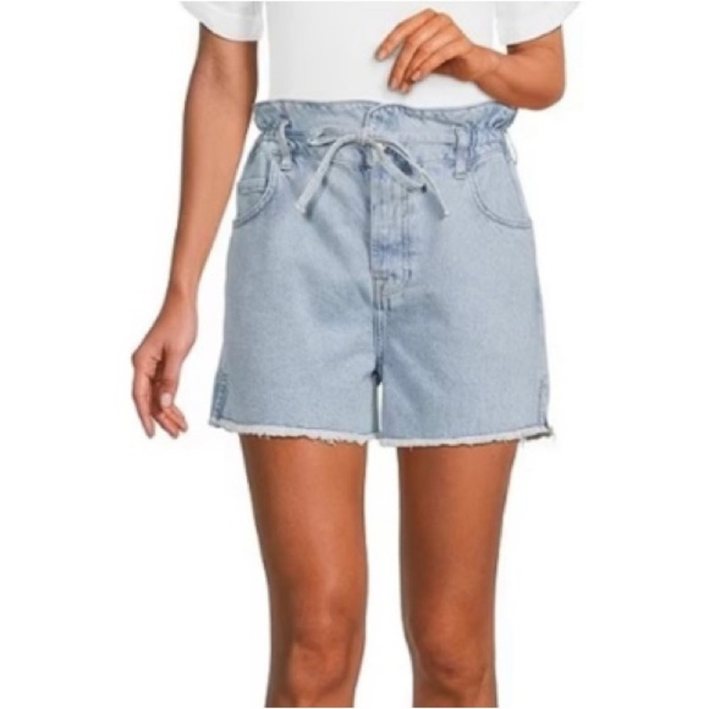 7 For All Mankind Light Blue Denim Paperbag Waist Shorts